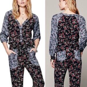 Free People Sheila Jumpsuit Floral Printed Long Sleeve Romper Size X Small